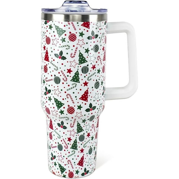Christmas Tumbler 40oz Xmas Trees Cup with Lid and Straw, Stainless Steel Insulated Coffee Mug Christmas Gifts for Women & Men