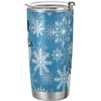 Christmas Tumbler Blue Snowflake Snowman Insulated Coffee Cup Back to School Beverage Container Office Travel Mug with Straw and Lid 20oz Holiday New Year Gift