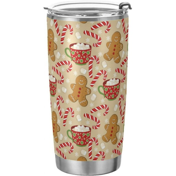 Christmas Tumbler Gingerbread Snowflake Candy Insulated Coffee Cup Beverage Container Office Travel Mug with Straw and Lid 20oz Holiday Back to School Gift