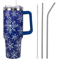 Christmas Tumbler with Handle and Straw Lid 40 oz,5D Cute Christmas Gifts for Women Blue Snowflakes Vacuum Insulated Leak Proof Tumbler,Winter Holiday Accessories Stainless Steel Coffee Cup Mug