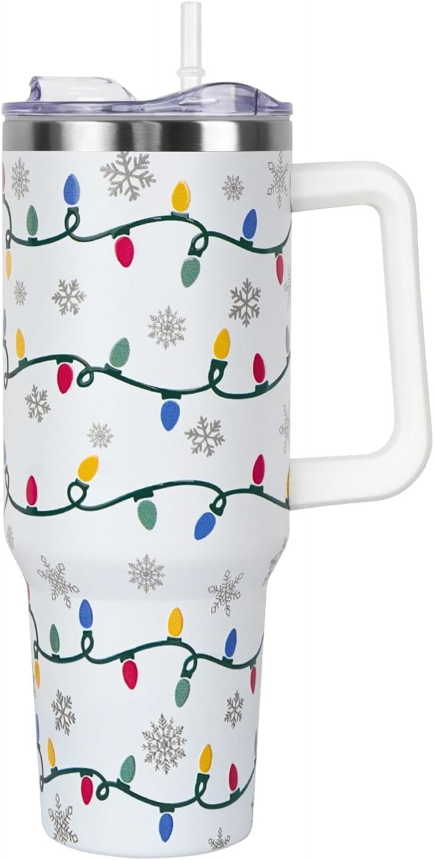 Christmas Tumbler with Handle and Straw Lid 40 oz,Cute Christmas Gifts for Women Xmas Lights Snowflakes Vacuum Insulated Leak Proof Tumbler,Winter Holiday Accessories Stainless Steel Coffee Cup Mug