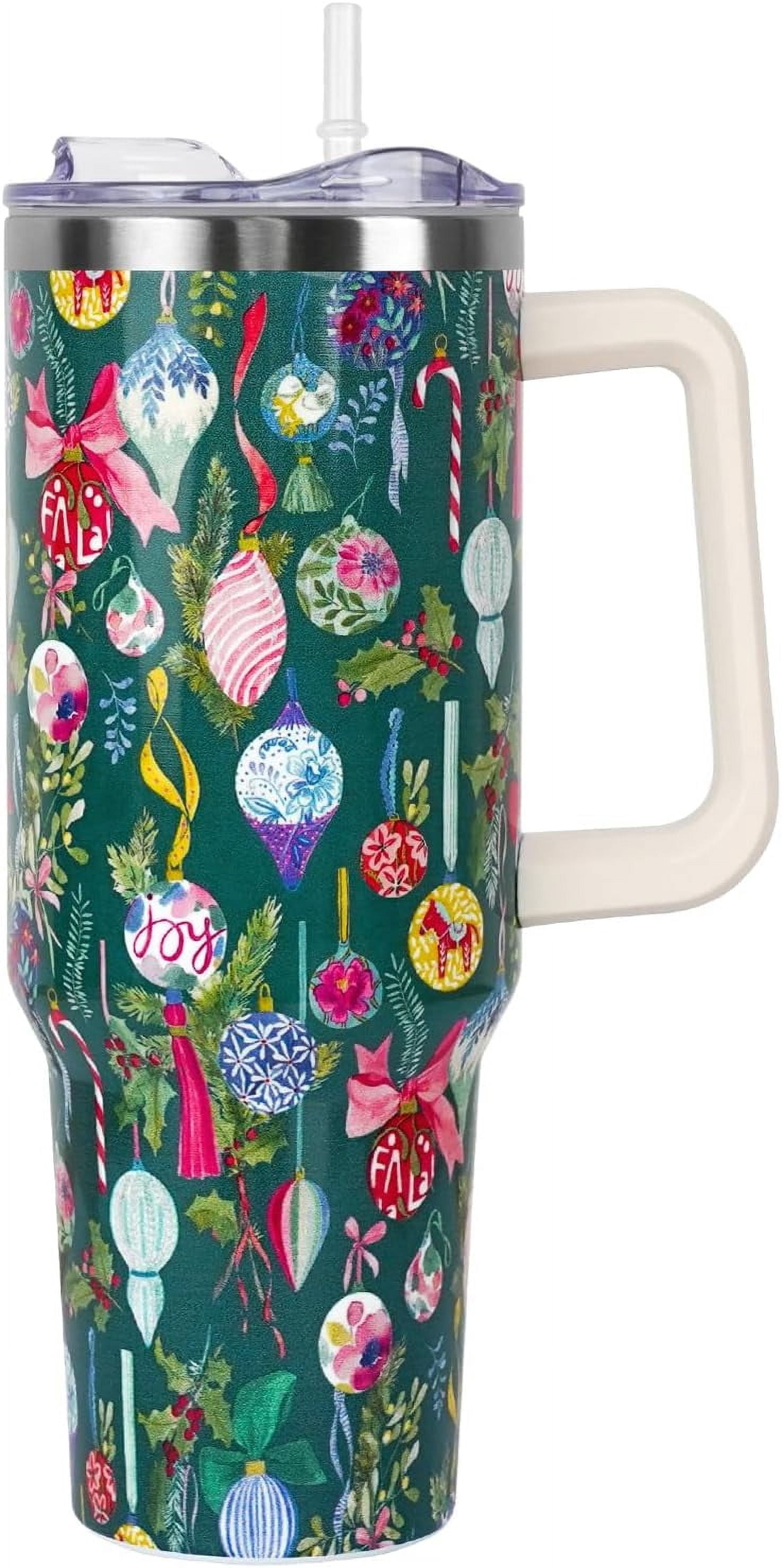 Christmas Tumbler with Handle and Straw Lid 40 oz,Cute Christmas Gifts for Women Xmas Lights Snowflakes Vacuum Insulated Leak Proof Tumbler,Winter Holiday Accessories Stainless Steel Coffee Cup Mug