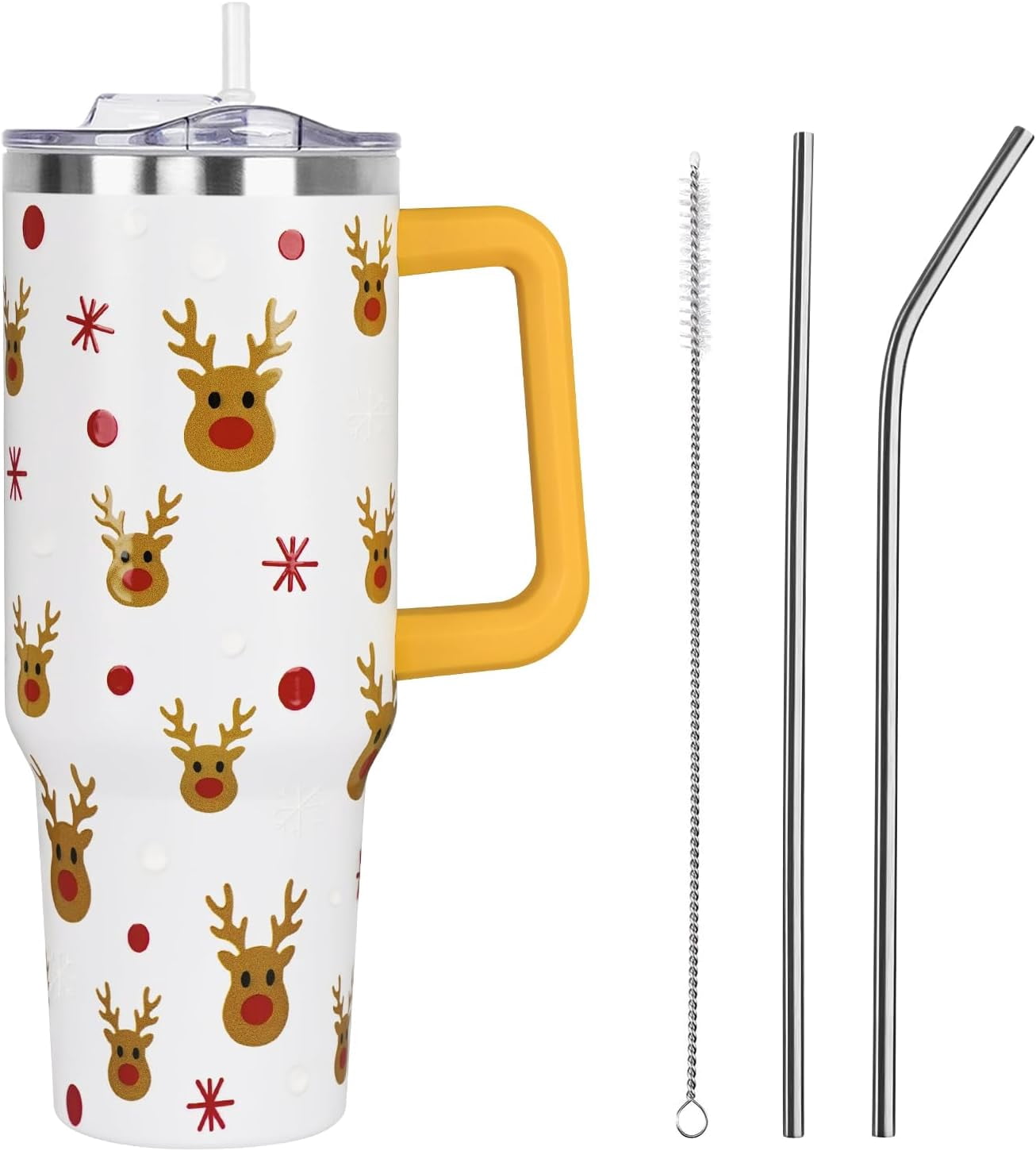 Christmas Tumbler with Handle and Straw Lid 40 oz,Cute Merry Xmas Elk Reindeer Gifts for Women Vacuum Insulated Leak Proof Tumbler,Winter Holiday Accessories Stainless Steel Coffee Cup Mug