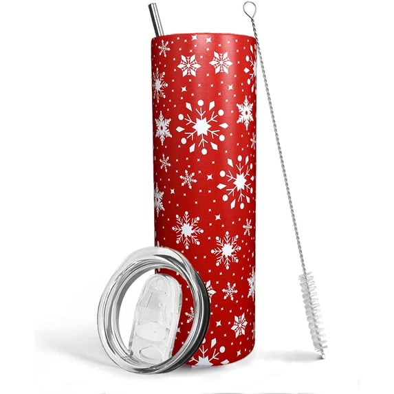 Christmas Tumbler with Lid and Straw Merry Christmas Red Snowflake Holiday Skinny Coffee Mug 20 oz Snowman Christmas Tree Santa Cup Crazy Merry Christmas Mom