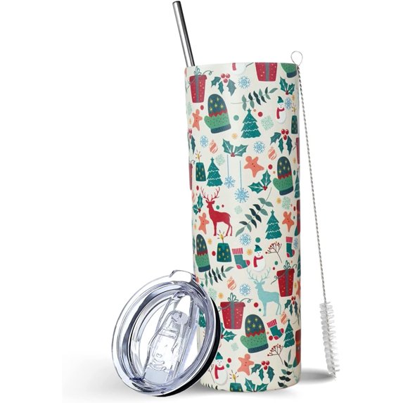 Christmas Tumbler with Lid and Straw, Christmas Themed Gifts for Teens, Kids, Friends, Women, Granddaughter- Christmas Sippy Cup/Coffee Travel Mug/Vacation Tumbler, Holiday Christmas Stainless Tumbler