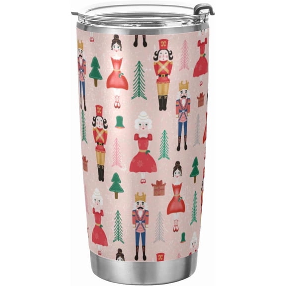 Christmas Tumbler Nutcrackers Soldier Ballet Pink Insulated Coffee Cup Beverage Container Office Travel Mug with Straw and Lid 20oz Holiday Back to School New Year Gift