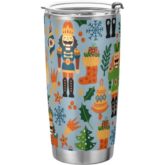 Christmas Tumbler Nutcrackers Soldier Candle Golden Insulated Coffee Cup Beverage Container Office Travel Mug with Straw and Lid 20oz Holiday Back to School New Year Gift