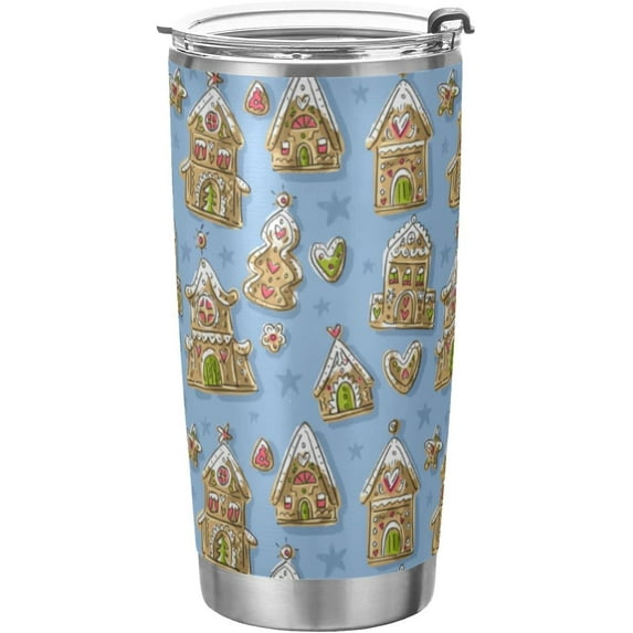 Christmas Tumbler Xmas Gingerbread Cookie House Insulated Coffee Cup Beverage Container Office Travel Mug with Straw and Lid 20oz Holiday Back to School Gift