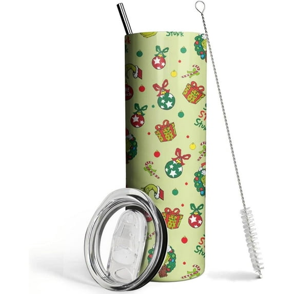 Christmas Tumbler with Lid and Straw,20 oz Green Merry Christmas Holiday Coffee Mug Cup Water Bottle,Christmas Gifts for Women