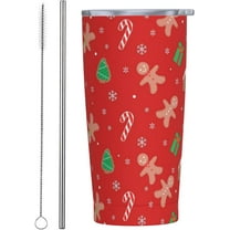 Christmas Tumbler with Lid and Straw Gingerbread 20oz Insulated Stainless Steel Cup Candy Travel Coffee Mug Water Bottle for Women Gift for Birthday