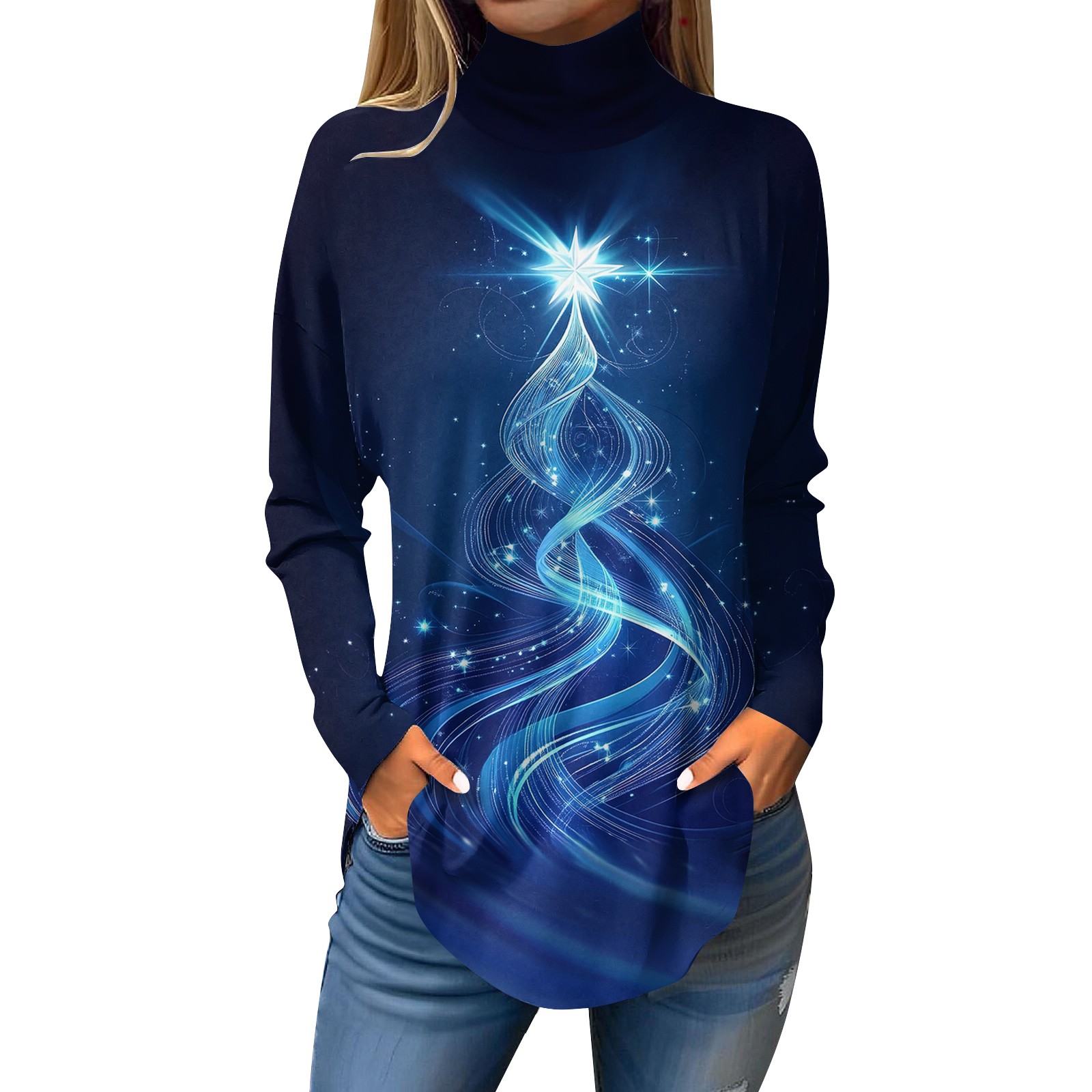 Christmas Tunics Tops for Women Long Sleeve Xmas Tree Graphic T Shirts