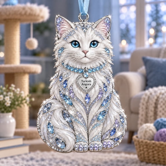 Christmas Turkish Angora Cat Acrylic Ornament, Blue-Eyed Tree Hanging ...