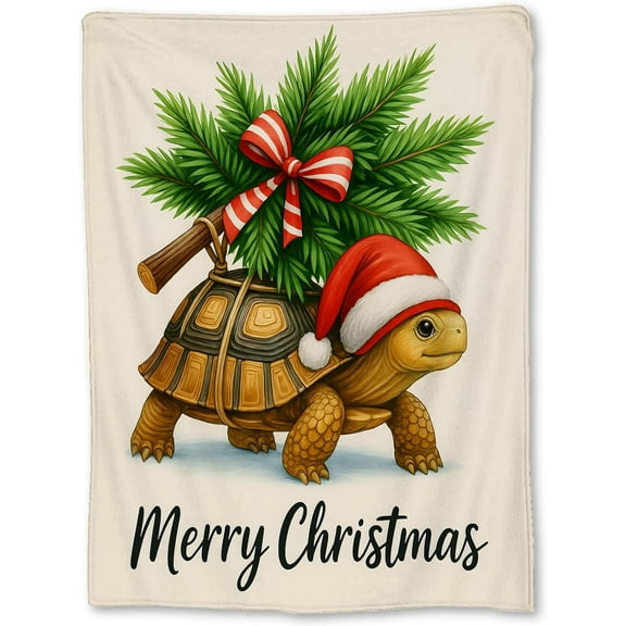 Christmas Turtle Blanket, Soft Lightweight Flannel Cute Tortoise Carrying Pine Tree Throw Blanket for Couch, Bed, Travel Home Decor Gifts, Cozy Warm Holiday Blankets for Kids Women Girls 60×50 in