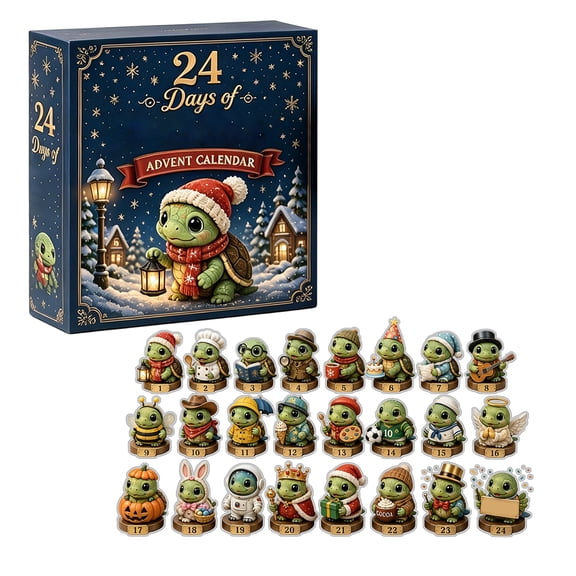 Christmas Turtle Character Advent Calendar 2026, 24Pcs 2D Acrylic Ornaments Collection, Christmas Countdown Calendar with Daily Surprise, Holiday Gift for TurtleMagic Ls