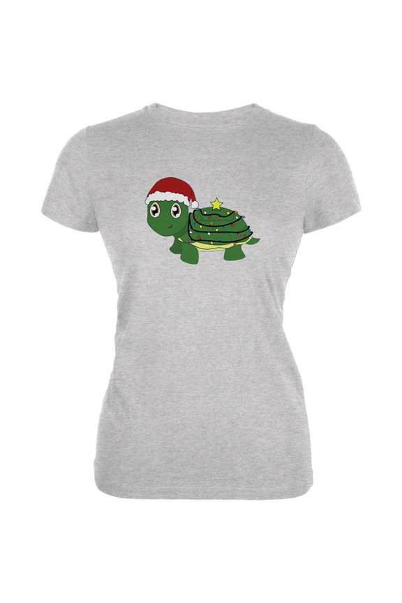 Christmas Turtle Lights Santa Hat Juniors Soft T Shirt Heather MD
