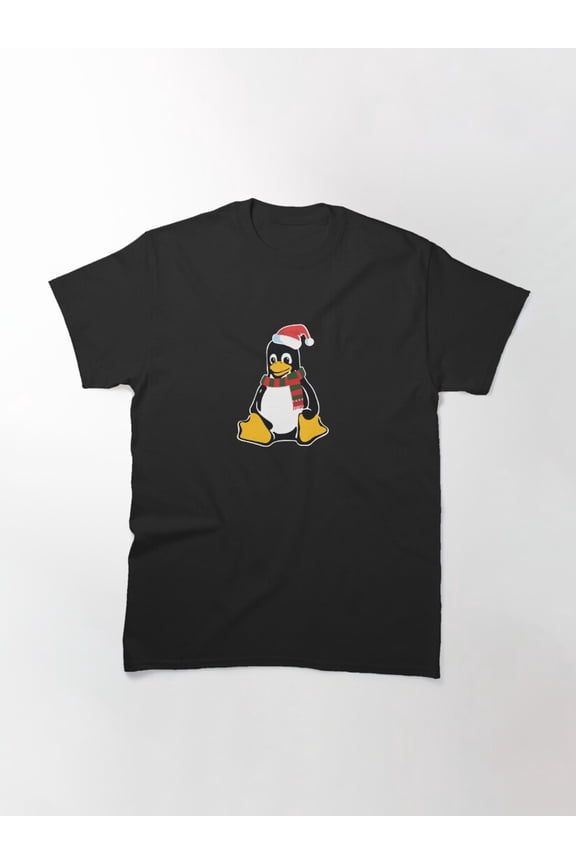 Christmas Tux Linux Penguin Festive Holiday Design Unisex T-Shirt up to Size 5XL