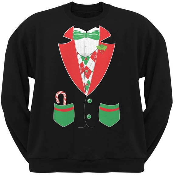 Christmas Tuxedo Costume Black Adult Crew Neck Sweatshirt - X-Large
