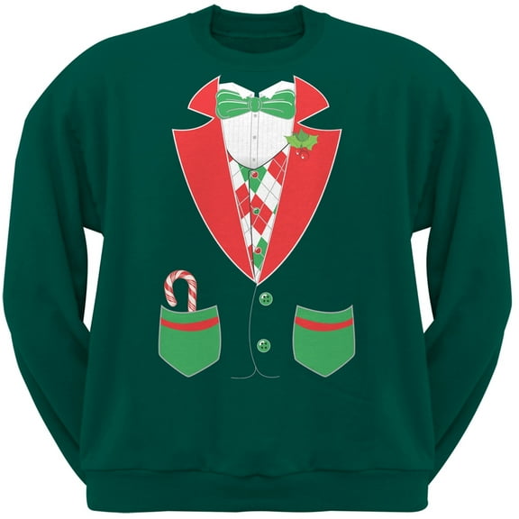 Christmas Tuxedo Costume Dark Green Adult Sweatshirt - X-Large