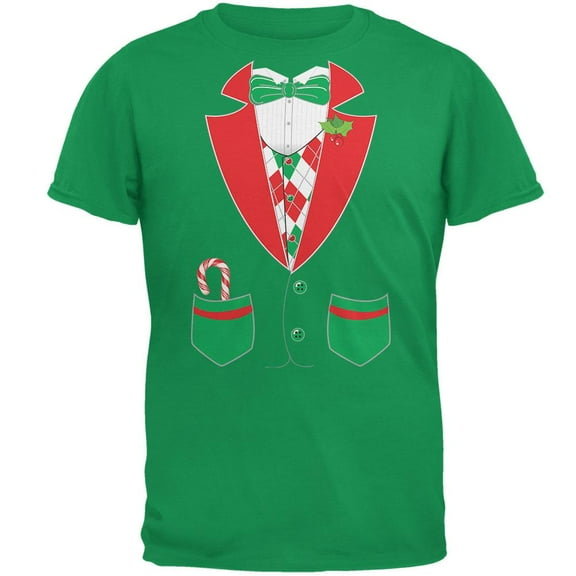 Christmas Tuxedo Costume Green Adult T-Shirt - 2X-Large