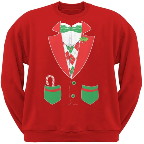 Christmas Tuxedo Costume Red Adult Crew Neck Sweatshirt - 2X-Large