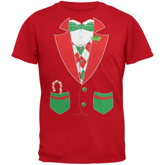 Christmas Tuxedo Costume Red Youth T-Shirt - Youth X-Large