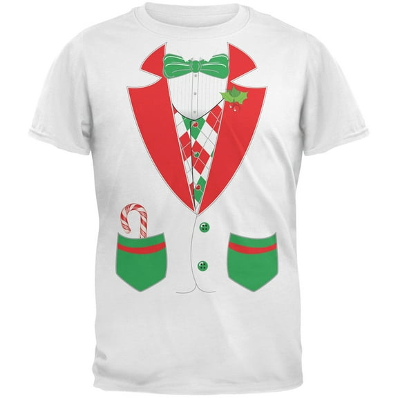 Christmas Tuxedo Costume White Adult T-Shirt - 2X-Large