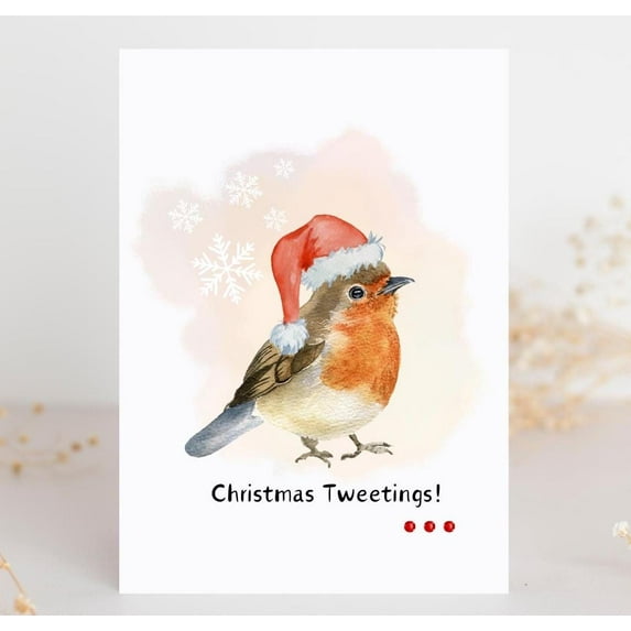 Christmas Tweetings Card with Cute Bird in Santa Hat – Festive Holiday Greeting Card with Envelope – Ideal for Christmas Wishes and Cheerful Messages
