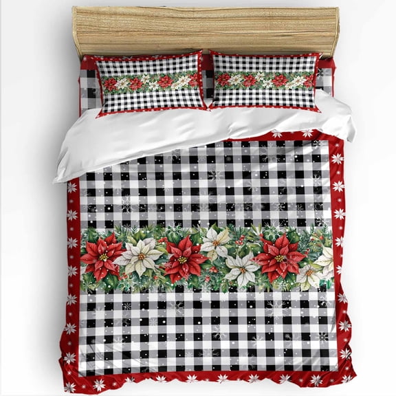Christmas Twin Size Comforter Set, Winter Floral Snowflakes Vintage Black White Geeks Soft Bedding for All Seasons, 4 Pcs Bed Set with 1 Comforter (68"x86") ,1Sheet(66"x116"), 2 Pillowcases (19"x29")