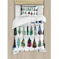 thumbnail image 1 of Christmas Twin Size Duvet Cover Set, Big Collection of Watercolor Christmas Fir Trees Artistic Abstract Silhouettes, Decorative 2 Piece Bedding Set with 1 Pillow Sham, Multicolor, by Ambesonne, 1 of 3