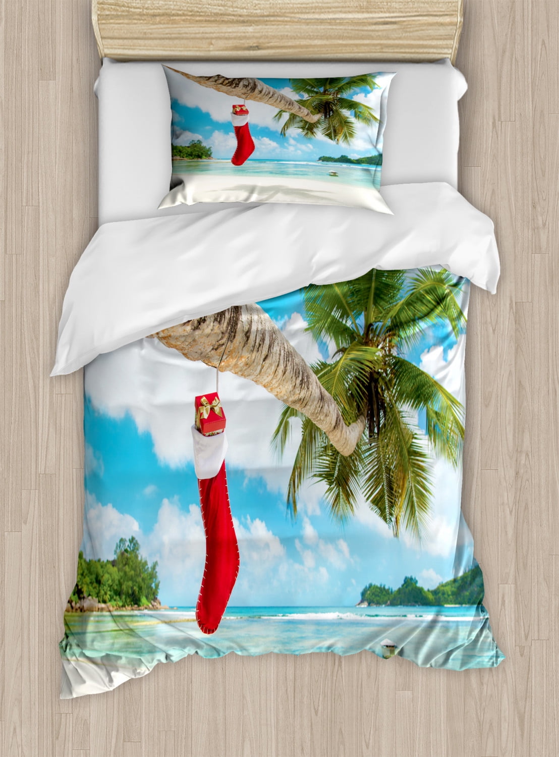 Tropical Christmas Twin Duvet Cover Set with Pillow Sham