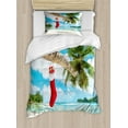 thumbnail image 1 of Christmas Twin Size Duvet Cover Set, Sock on the Palm Tree on Tropical Sandy Beach Island Maldives Festive Design, Decorative 2 Piece Bedding Set with 1 Pillow Sham, Multicolor, by Ambesonne, 1 of 3