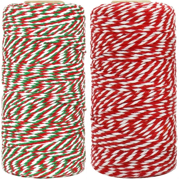 Christmas Twine Cotton String,Natural Bakers Twine,Gift Wrapping Bundle Rope,Hand-woven Butchers Twine String,DIY Crafts Decorative Rope,for Home Festive Birthday Party Decoration 2Roll