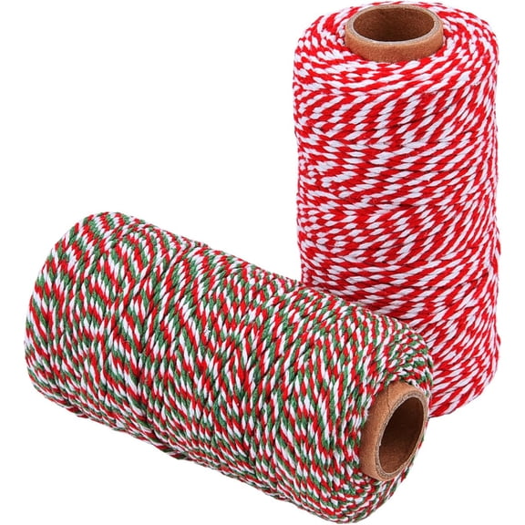 Christmas Twine Set,Christmas Twine String,Cotton Bakers Twine,Natural Red Green White Butchers Twine String Cord,for Gift Wrapping, Baking, Crafting, Holiday Decorations (328Feet 2Roll)