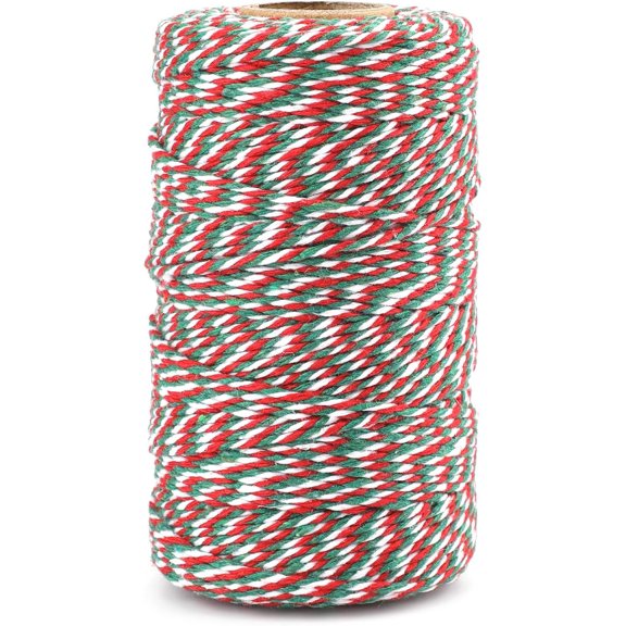 Christmas Twine String, 328 Feet Red Green and White Bakers Twine String, 2MM Heavy Duty Packing String for DIY Crafts, Christmas Decoration, Gift Wrapping, Craft Wrapping