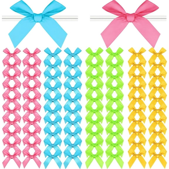 Christmas Twist Tie Bows, 100 Pcs Satin Bows for Treat Bag Ribbon Tying Up Packages Present Bags Bakery Candy Decorating Bow Gift Wrap (Easter)