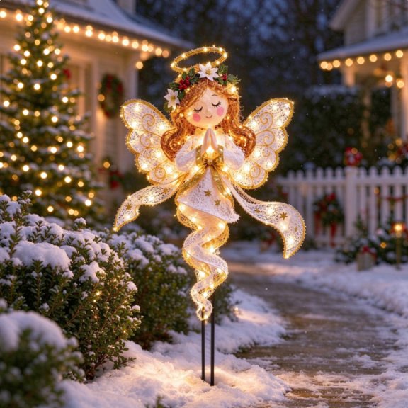 Christmas Twisted Garden Ground Stake Lamp, 17.72" Angel Prayer Twisted LED Solar Yard Decoration, Courtyard Lawn Terrace Porch Decorative, Christmas Outdoor Landscape Street Light
