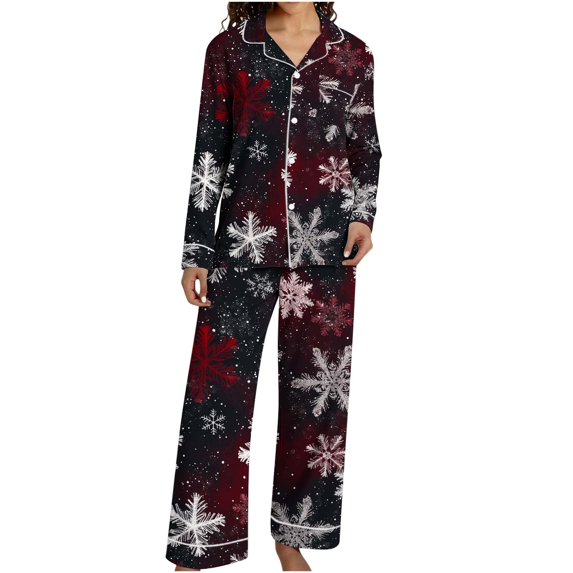 Christmas Two Piece Pajama Sets for Women Casual Print Long Sleeve Top and Pant Suit