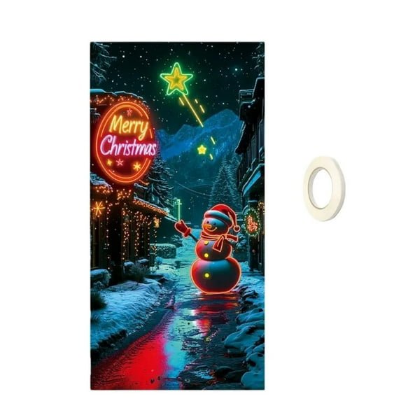Christmas UV Fluorescent Door Width Door Cover Background - Glow-in-the-Dark Door Decor for Home Entry, Parties and Xmas Celebrations, Fluorescent Design That Shines Under UV Light, 3*6ft, H