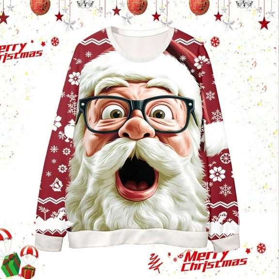Christmas Sweater Funny Santa Printed Hoodless Sweatshirt Xmas Holiday Clothes Christmas Gift for Theys (Red_1 S)
