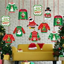 Christmas Ugly Sweater Hanging Decorations Multiple Styles, Featuring Santa Snowman Penguin Tree Patterns Plus "It's About To Get Ugly" Sign, Ideal For Big Kids Teens And