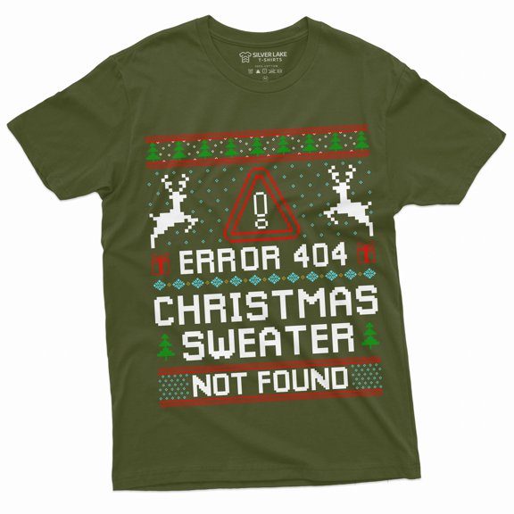 Christmas Ugly Sweater T-Shirt Funny Programmer Error 404 Sweater Not Found Shirt (3X-Large Military Green)