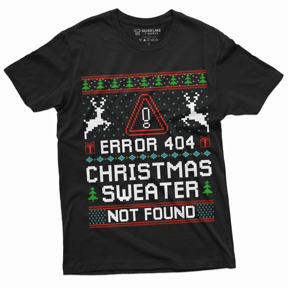 Christmas Ugly Sweater T-Shirt Funny Programmer Error 404 Sweater Not Found Shirt (5X-Large Black)