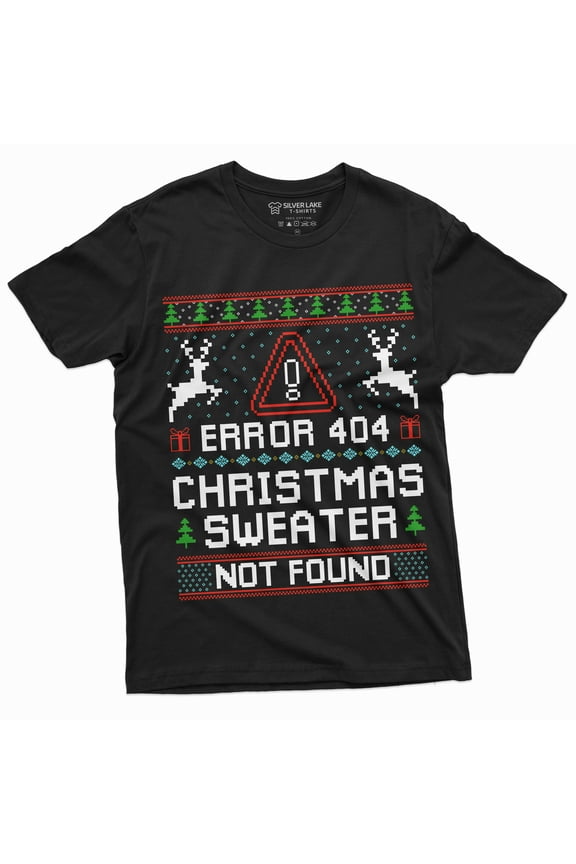 Christmas Ugly Sweater T-Shirt Funny Programmer Error 404 Sweater Not Found Shirt (5X-Large Black)