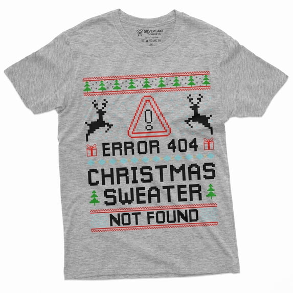 Christmas Ugly Sweater T-Shirt Funny Programmer Error 404 Sweater Not Found Shirt (Large Grey)