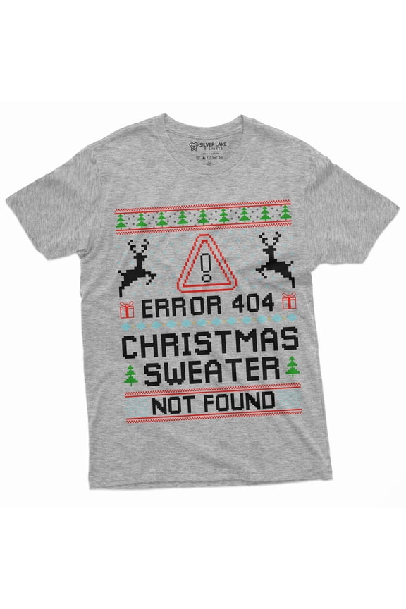 Christmas Ugly Sweater T-Shirt Funny Programmer Error 404 Sweater Not Found Shirt (Small Grey)