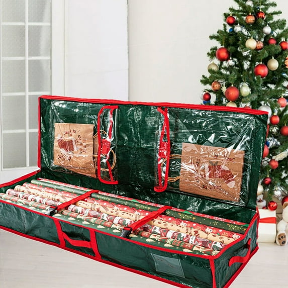 Christmas Underbed Wrapping Paper Organizers Storage Gift Wrap Container Xmas Holiday Tear Proof Storage Bag with Interior Pockets