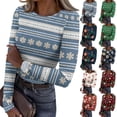 thumbnail image 1 of Christmas Underscrub Long Sleeve Women Ribbed Slim Fit Funny Xmas Tree Snowflake Print Tee Blouses Trendy Basic Holiday Crew Neck Thermal T-Shirts, 1 of 7