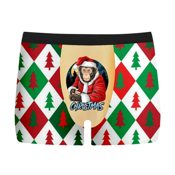 Christmas Underwear for Men Funny Novelty 3D Print Xmas Underwear Snowman Reindeer Graphic Holiday Shorts Men's Fashion, B07 Grey, Size L