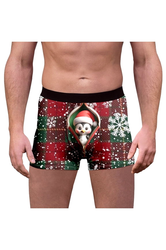 Christmas Underwear for Men Funny Novelty Holiday Boxers Briefs Sofy Comfy Cartoon Printed Underpants Men Lingerie, B01 Green, Size XL