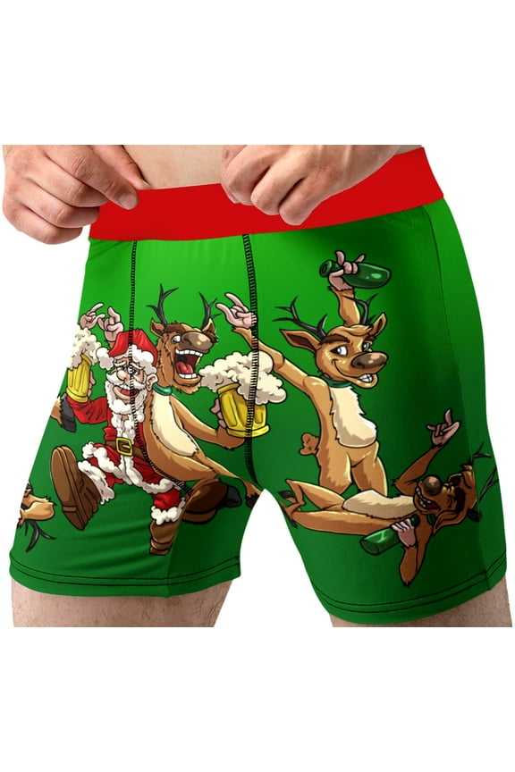 Christmas Underwear for Men Santa Claus Reindeer Fun Novelty Gift Boxer Briefs